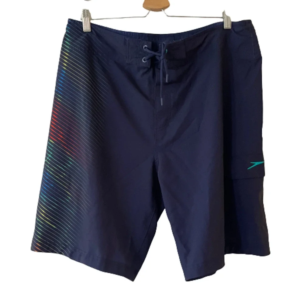 Speedo Size 36 Mens Interference Glow Board Shorts Swim Trunks Cargo Pocket Blue